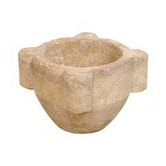 Spanish Hand Carved Limestone Basin from 19th Century