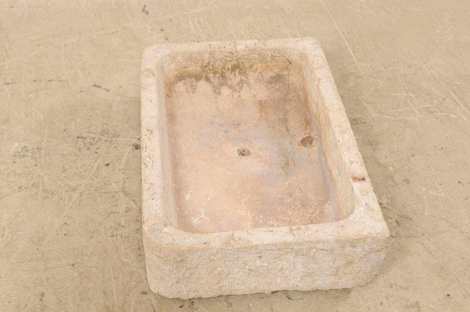 Spanish Hand Carved Limestone Sink with Shallow Basin from the 19th Century 5