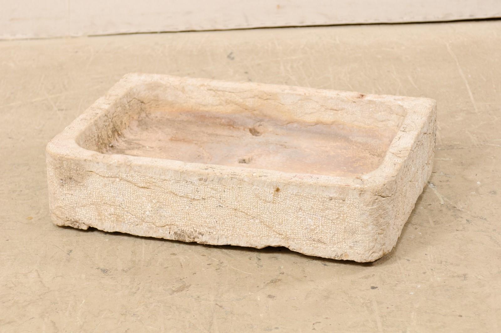 Spanish Hand Carved Limestone Sink with Shallow Basin from the 19th Century 6