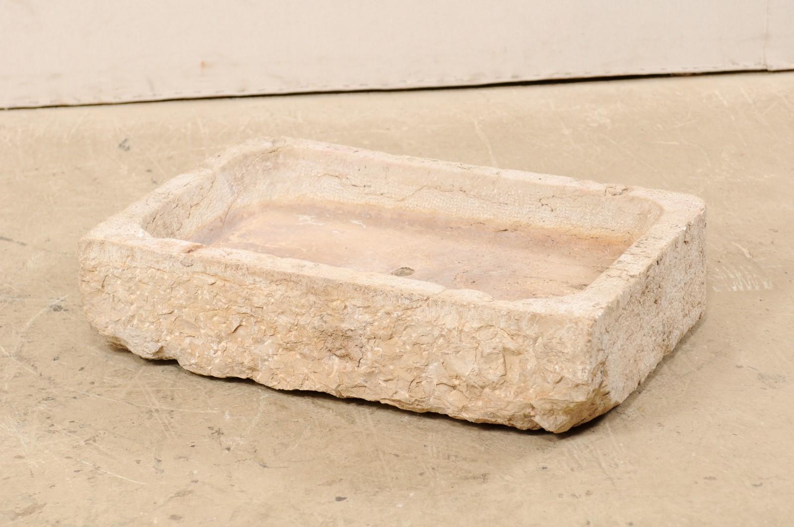 Spanish Hand Carved Limestone Sink with Shallow Basin from the 19th Century 2