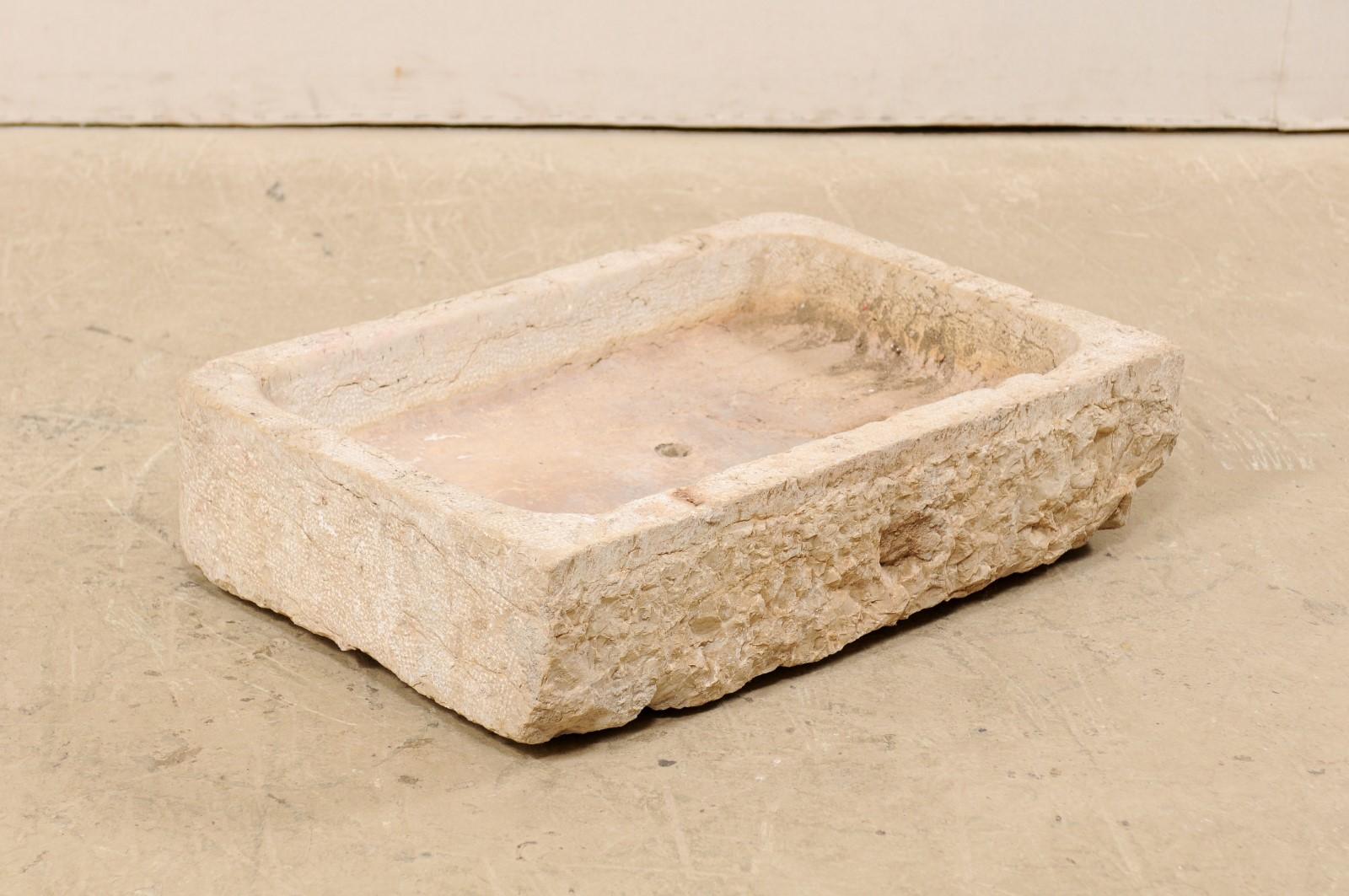 Spanish Hand Carved Limestone Sink with Shallow Basin from the 19th Century 4