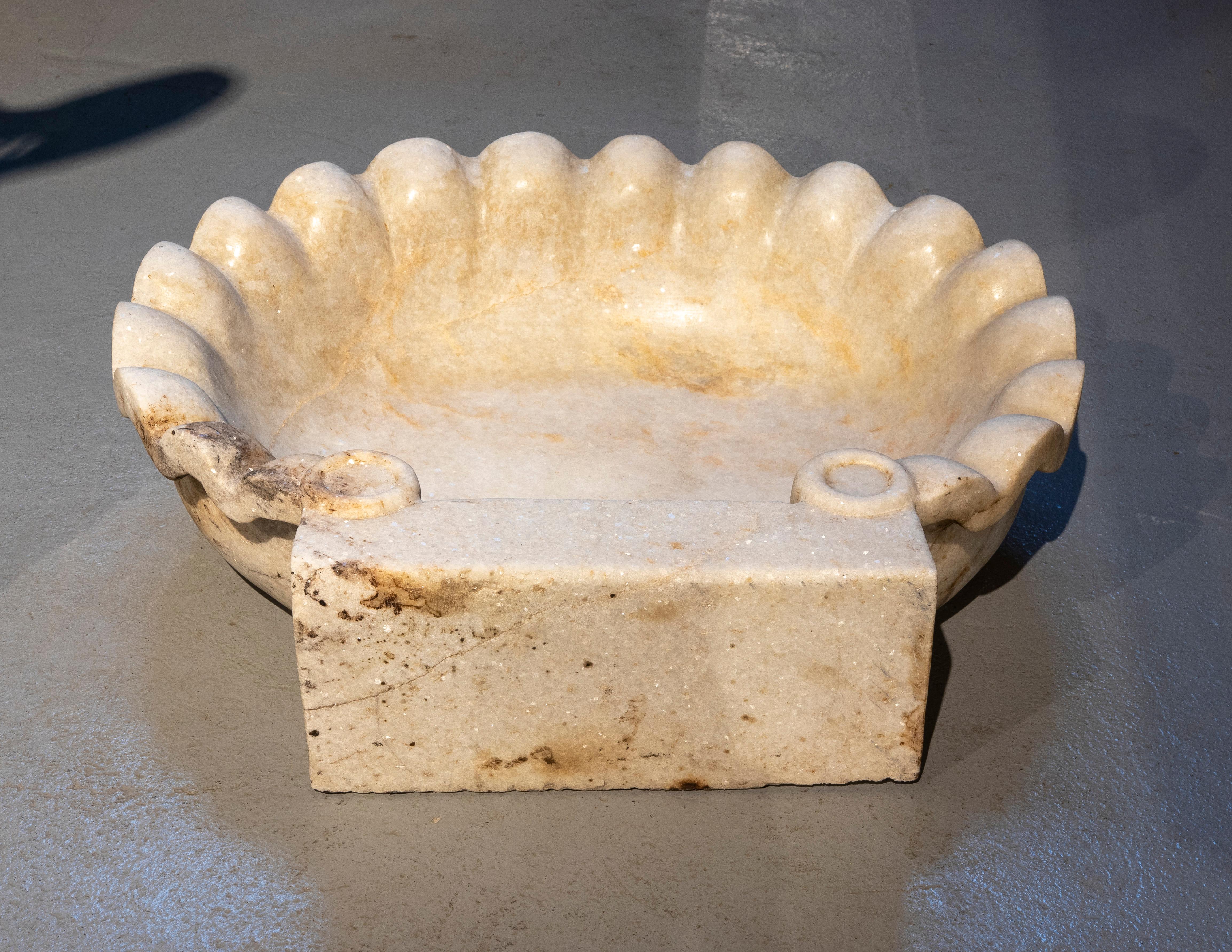 Spanish Hand-Carved Marble Washbasin with Shell Shape 1