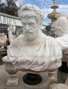 Busto de emperador romano español tallado a mano en ónice miel rojo veteado y mármol blanco
