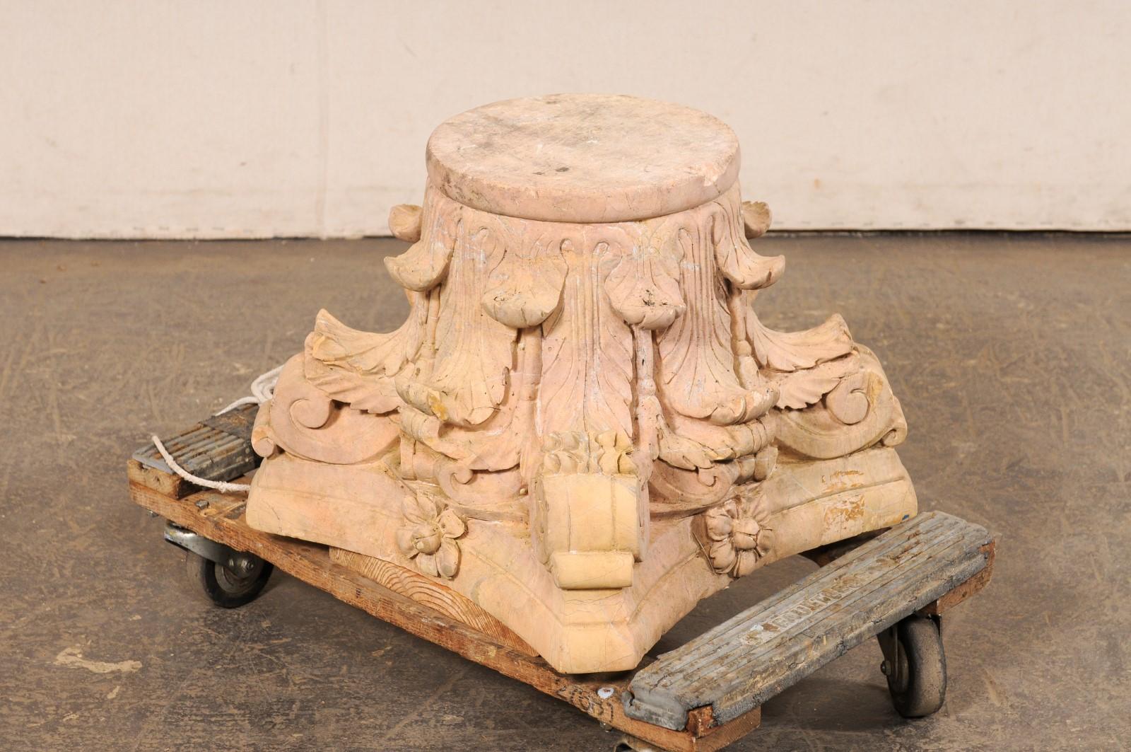 Spanish Hand-Carved Sandstone Pedestal Base For Sale 6