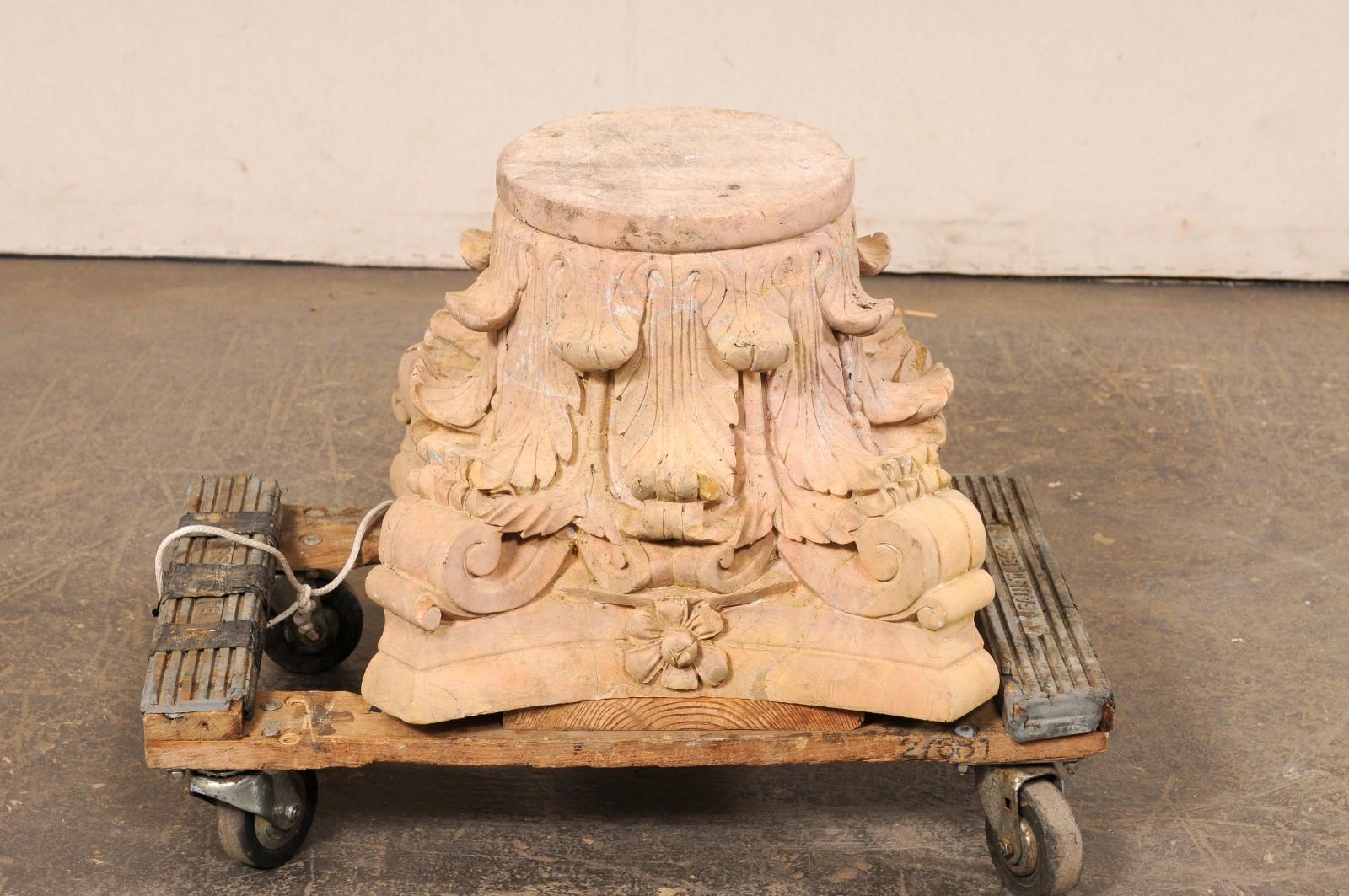 Spanish Hand-Carved Sandstone Pedestal Base For Sale 7