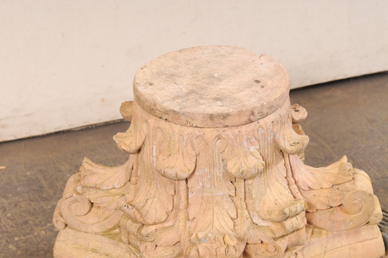 Spanish Hand-Carved Sandstone Pedestal Base In Good Condition For Sale In Atlanta, GA