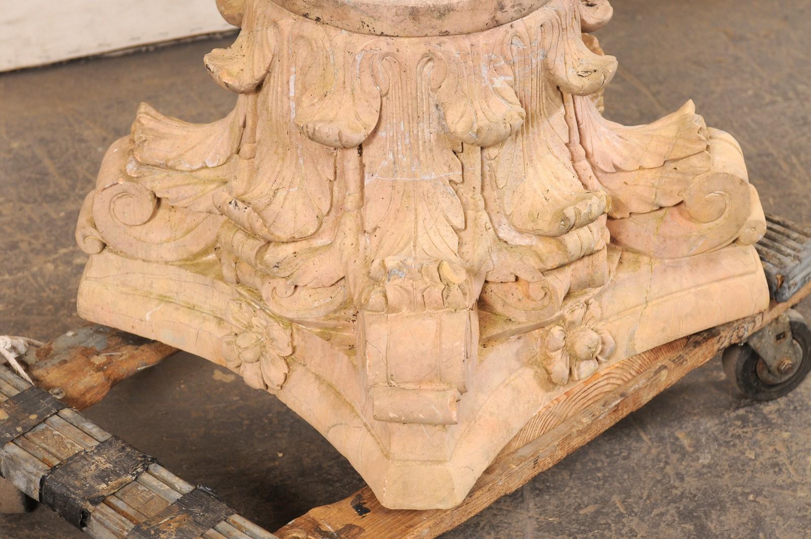 20th Century Spanish Hand-Carved Sandstone Pedestal Base For Sale