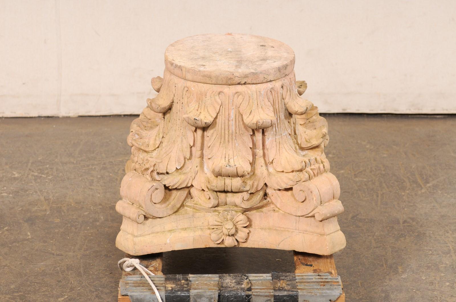 Spanish Hand-Carved Sandstone Pedestal Base For Sale 1