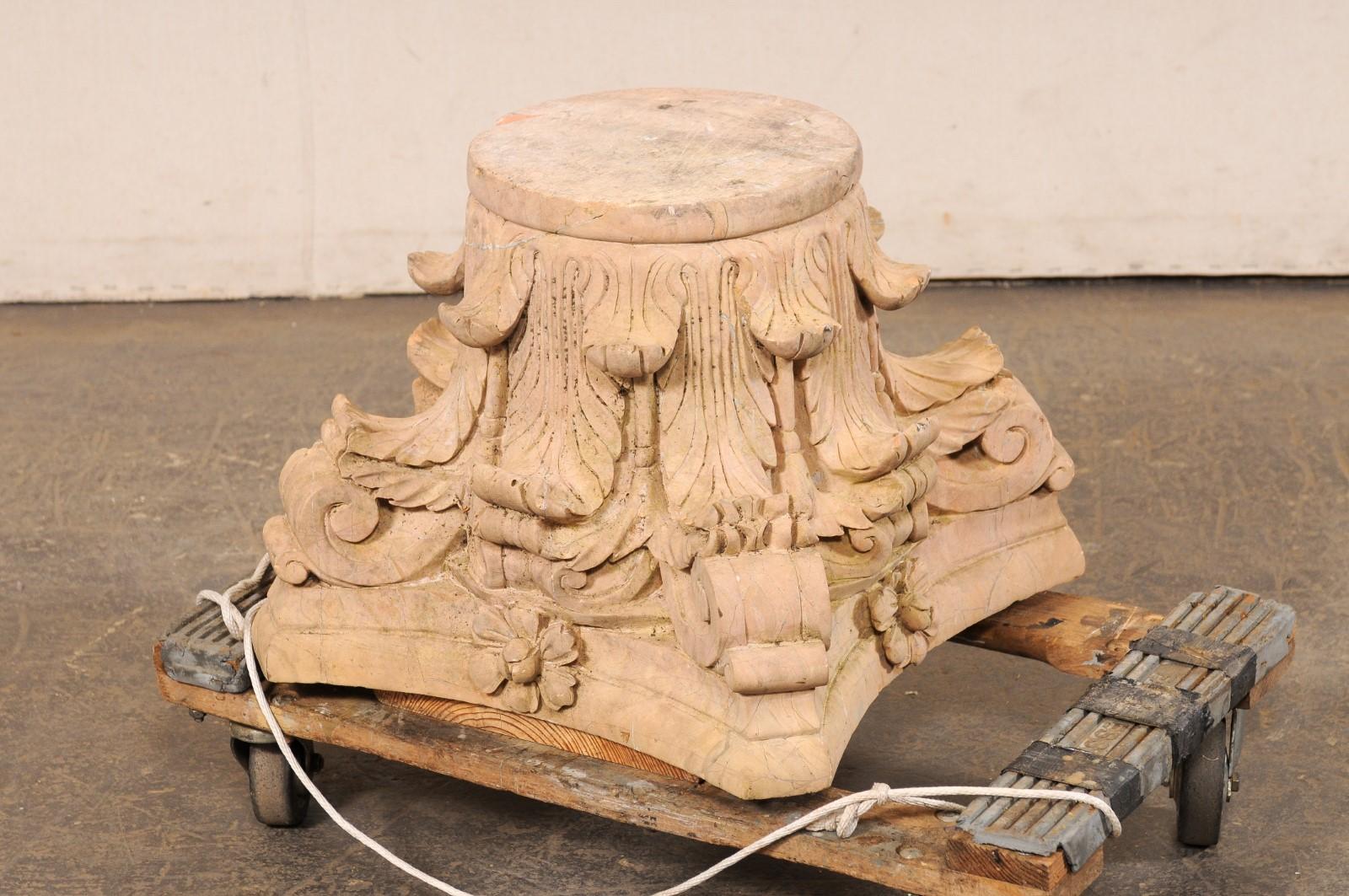 Spanish Hand-Carved Sandstone Pedestal Base For Sale 2