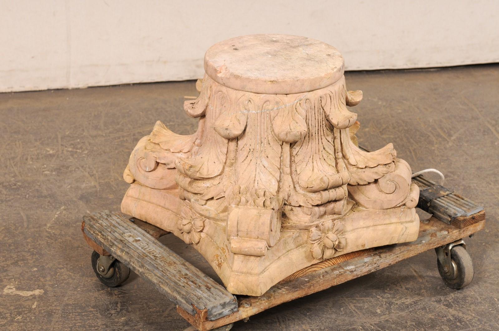 Spanish Hand-Carved Sandstone Pedestal Base For Sale 4