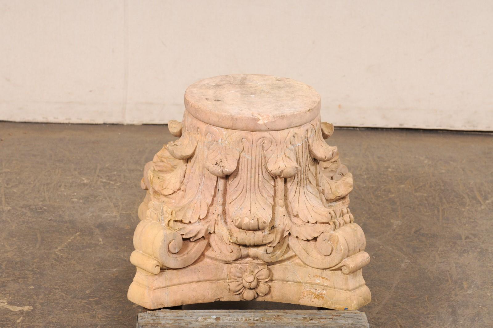Spanish Hand-Carved Sandstone Pedestal Base For Sale 5