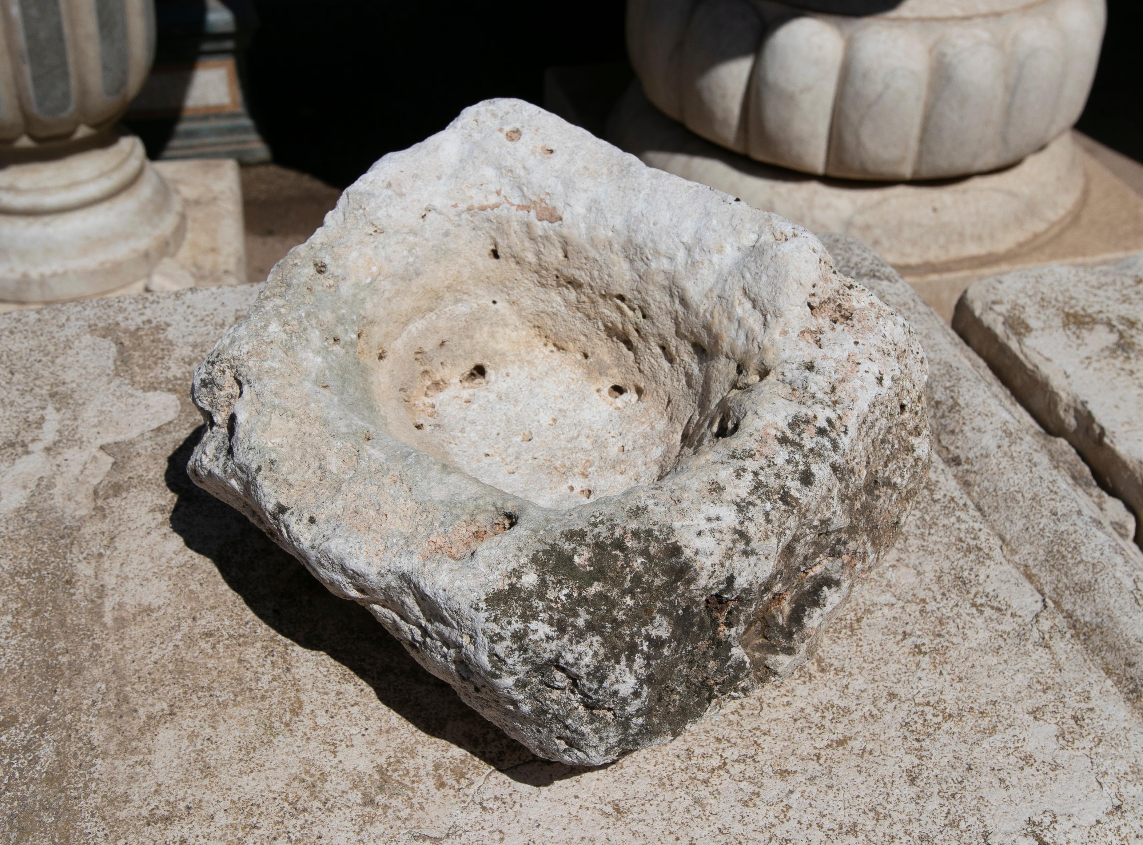 19th Century Spanish Hand Carved Stone Pile For Sale