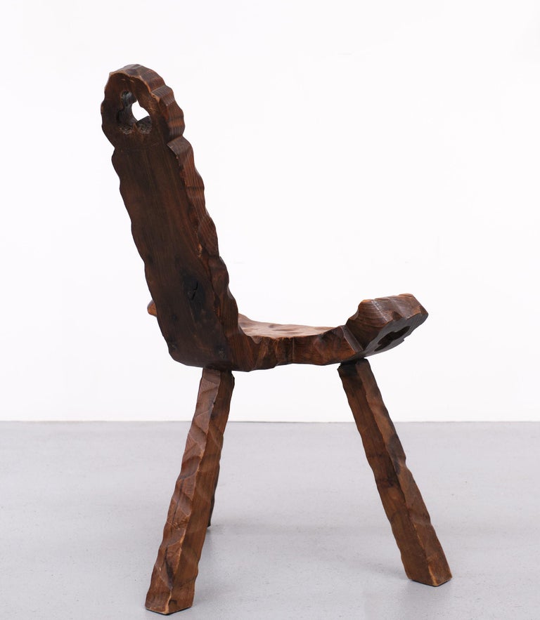 Spanish Hand Carved Tripod Low Stool, 1950s For Sale at 1stDibs