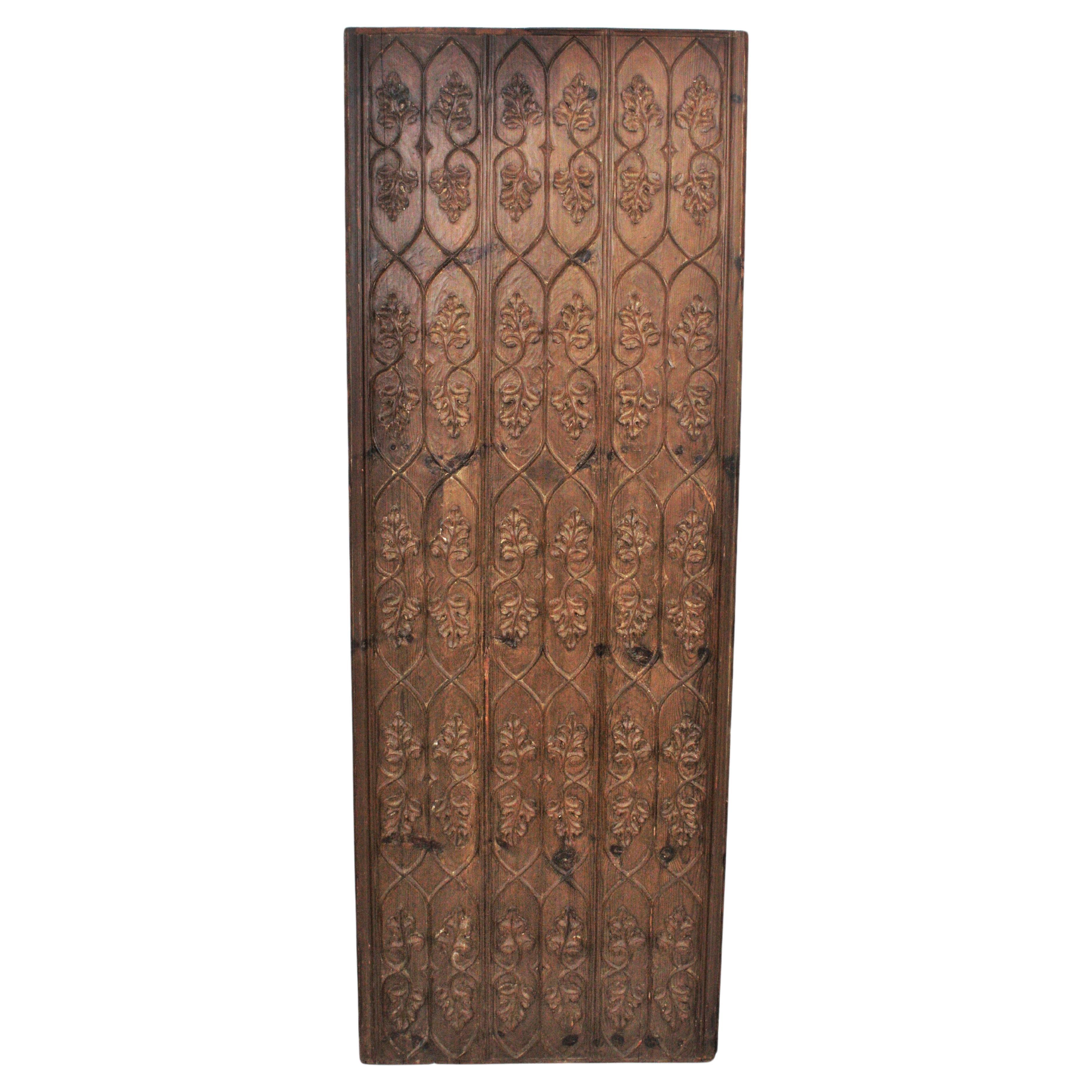 Spanish Hand-Carved Walnut Wood Decorative Wall Panel with Foliage Motifs For Sale