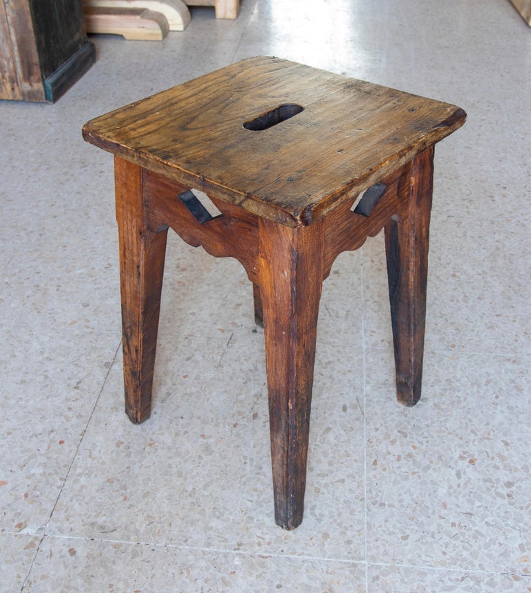 Spanish Hand-Carved Wooden Bench with Rhombus Decoration For Sale at ...