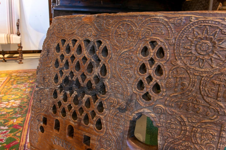 Spanish HandCarved Wooden Yoke for Two Animals with Openwork