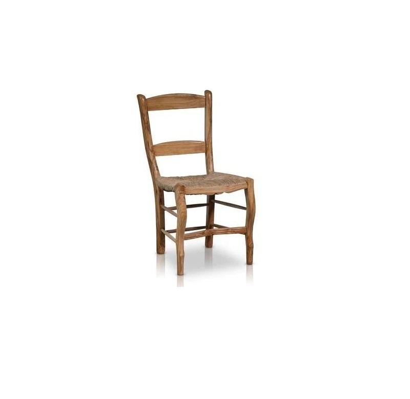 Spanish Hand-Crafted Olive Wood, Rush Seating Dining Chair In Excellent Condition For Sale In BALCATTA, WA