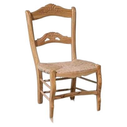 Spanish Hand-Crafted Olive Wood Rush Seating Low Dining/Children’s Chair For Sale