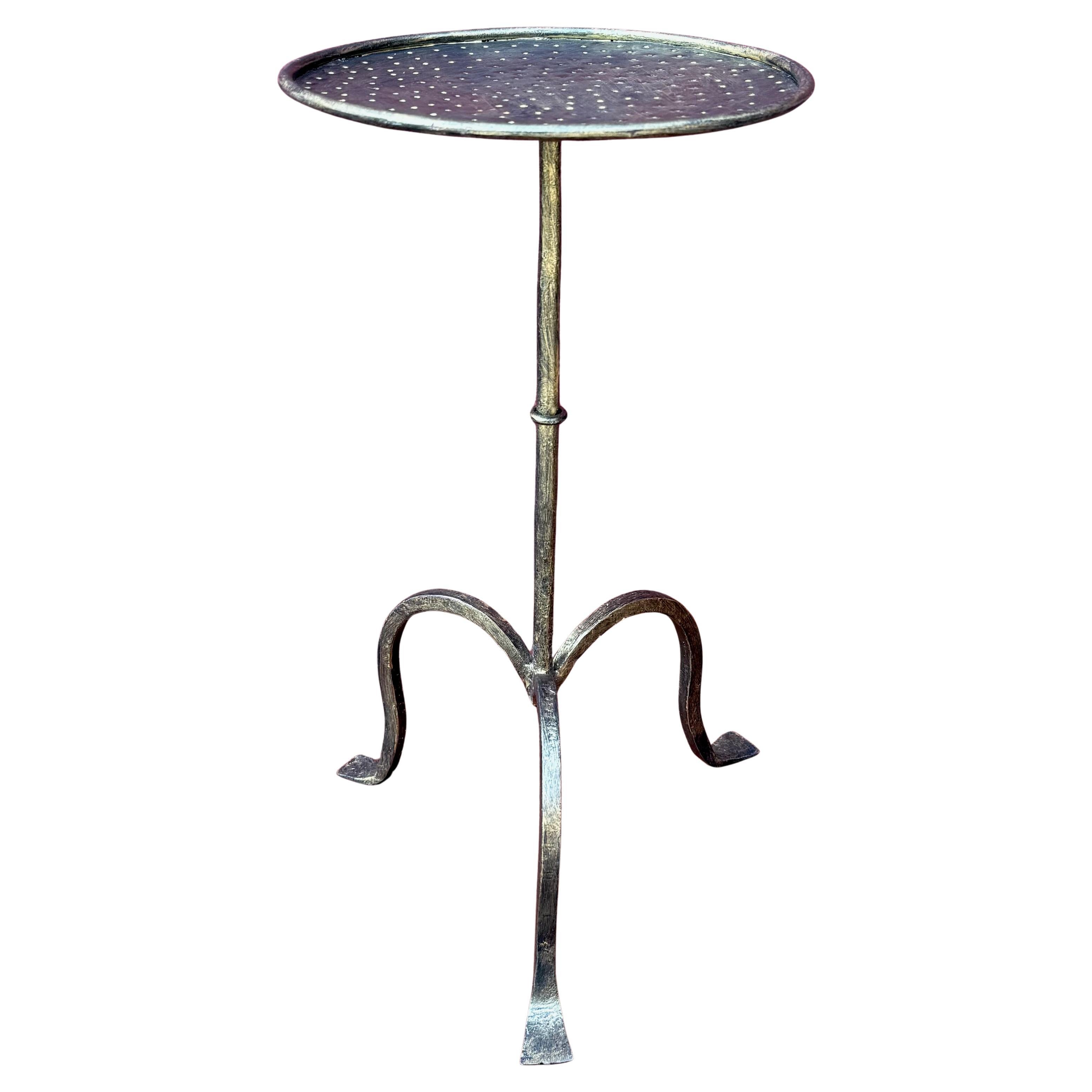 Spanish Hand-Forged Iron Drinks Table with Dark Gold Patina