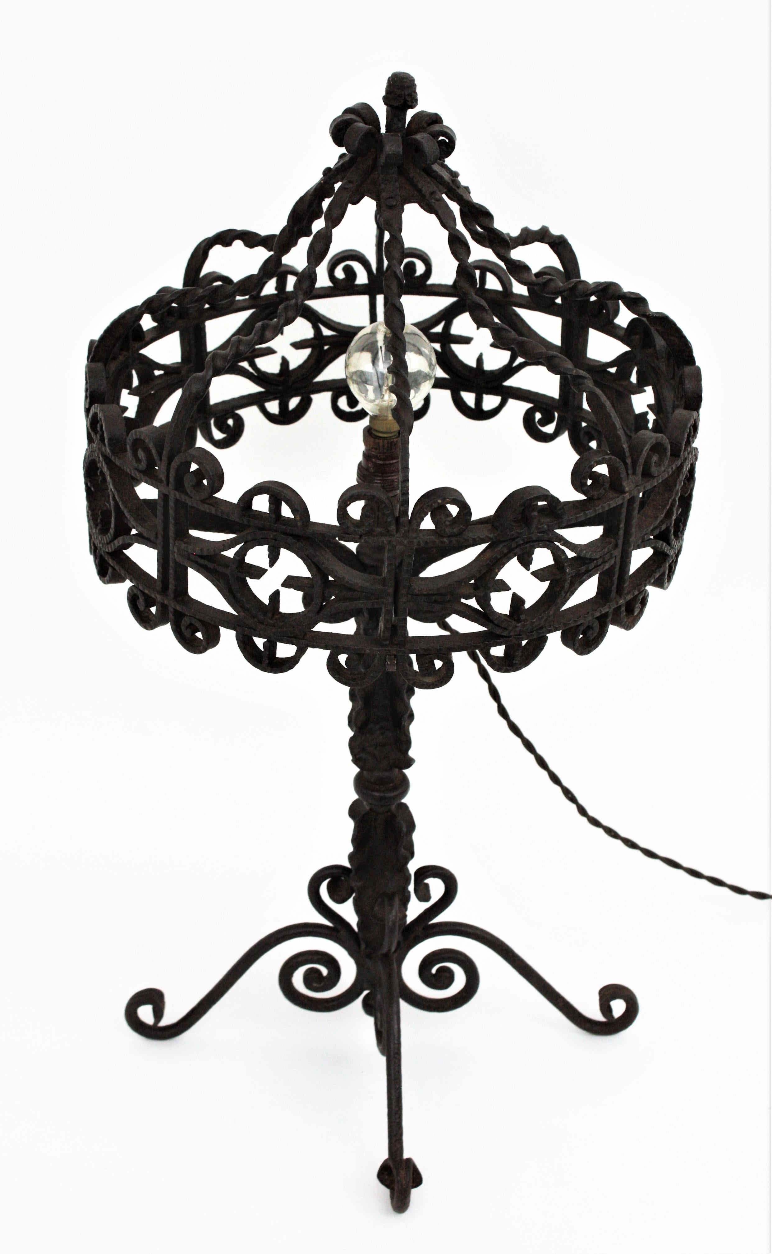 Gothic Style Scrollwork Hand Forged Iron Table Lamp For Sale 1
