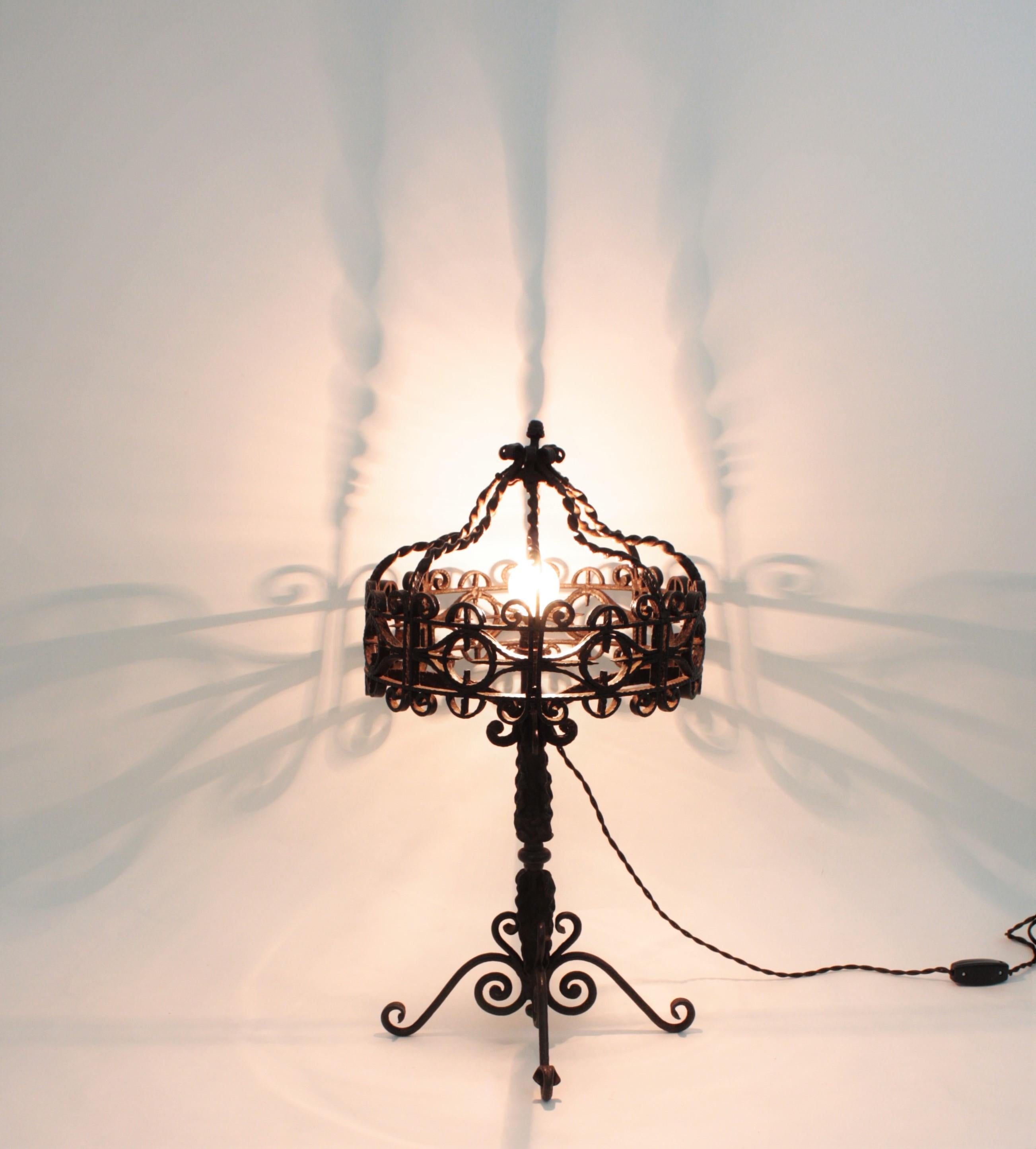 Gothic Style Scrollwork Hand Forged Iron Table Lamp For Sale 5