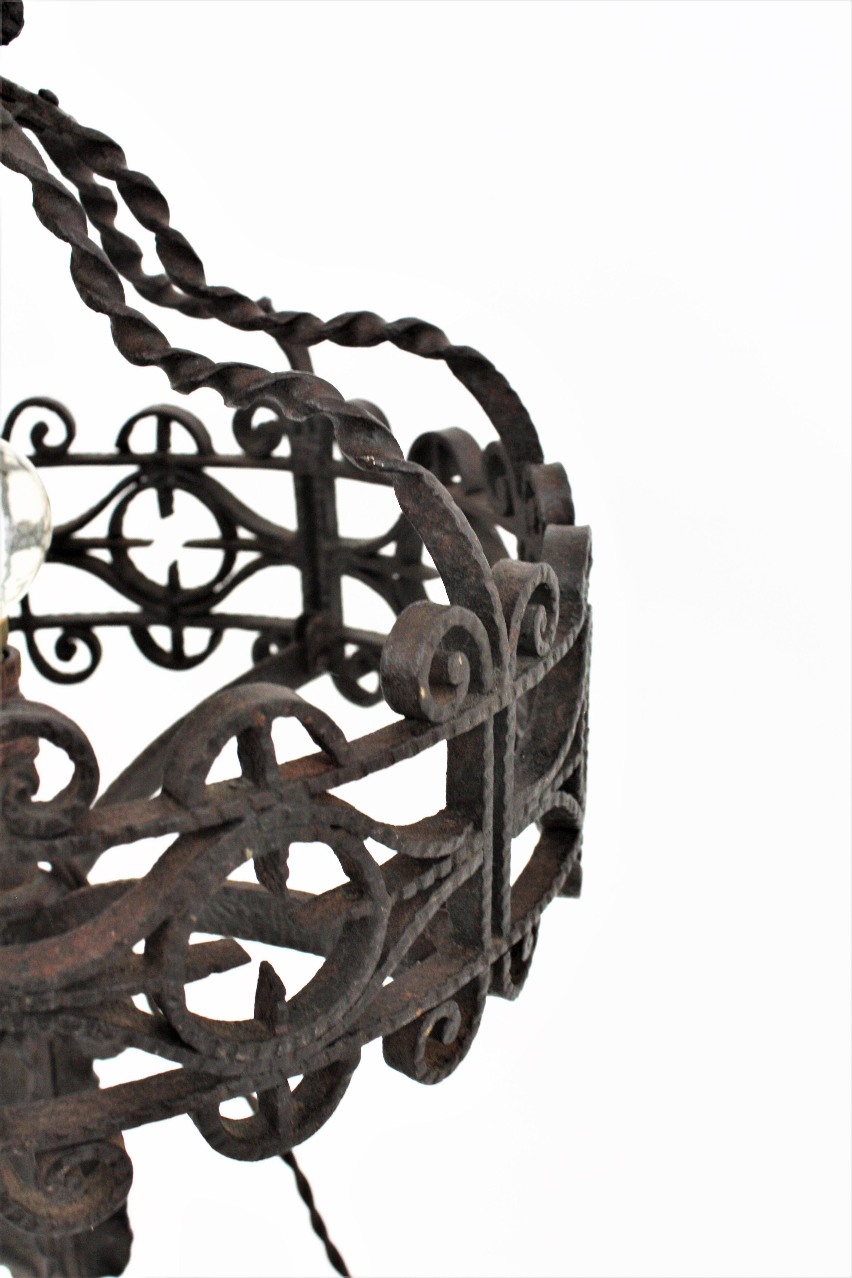 20th Century Spanish Gothic Style Scrollwork Hand Forged Iron Table Lamp For Sale