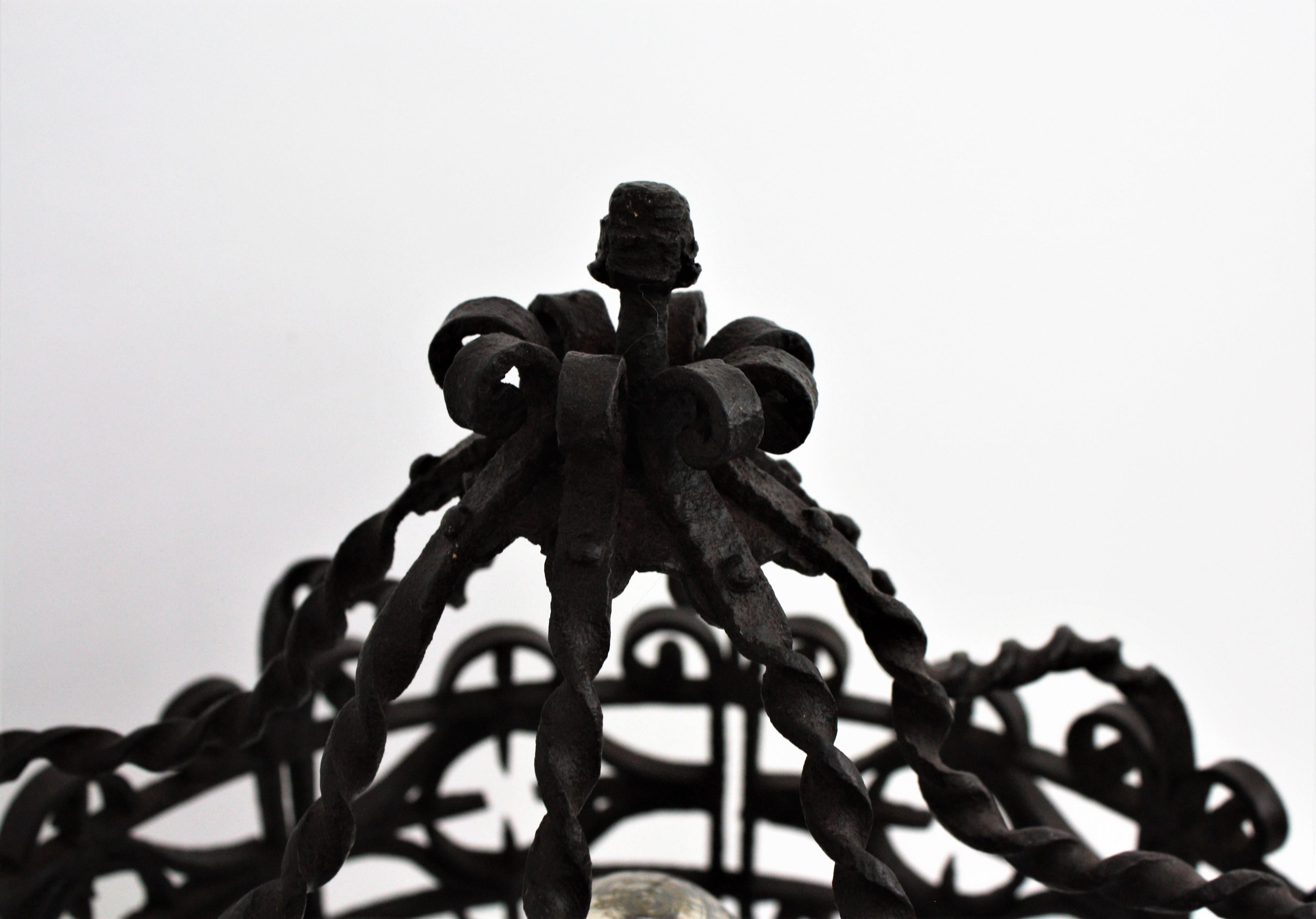 Spanish Gothic Style Scrollwork Hand Forged Iron Table Lamp For Sale 1