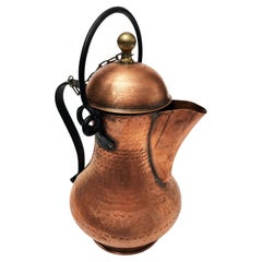Vintage Spanish Hand-hammered Copper Water Pot with 2 Wrought Iron Handles