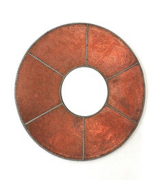 Spanish Hand Hammered Round Mirror in Copper with Iron Studs