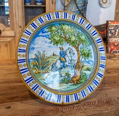Spanish Hand-Painted Glazed Ceramic Dish with a Horse in a Field