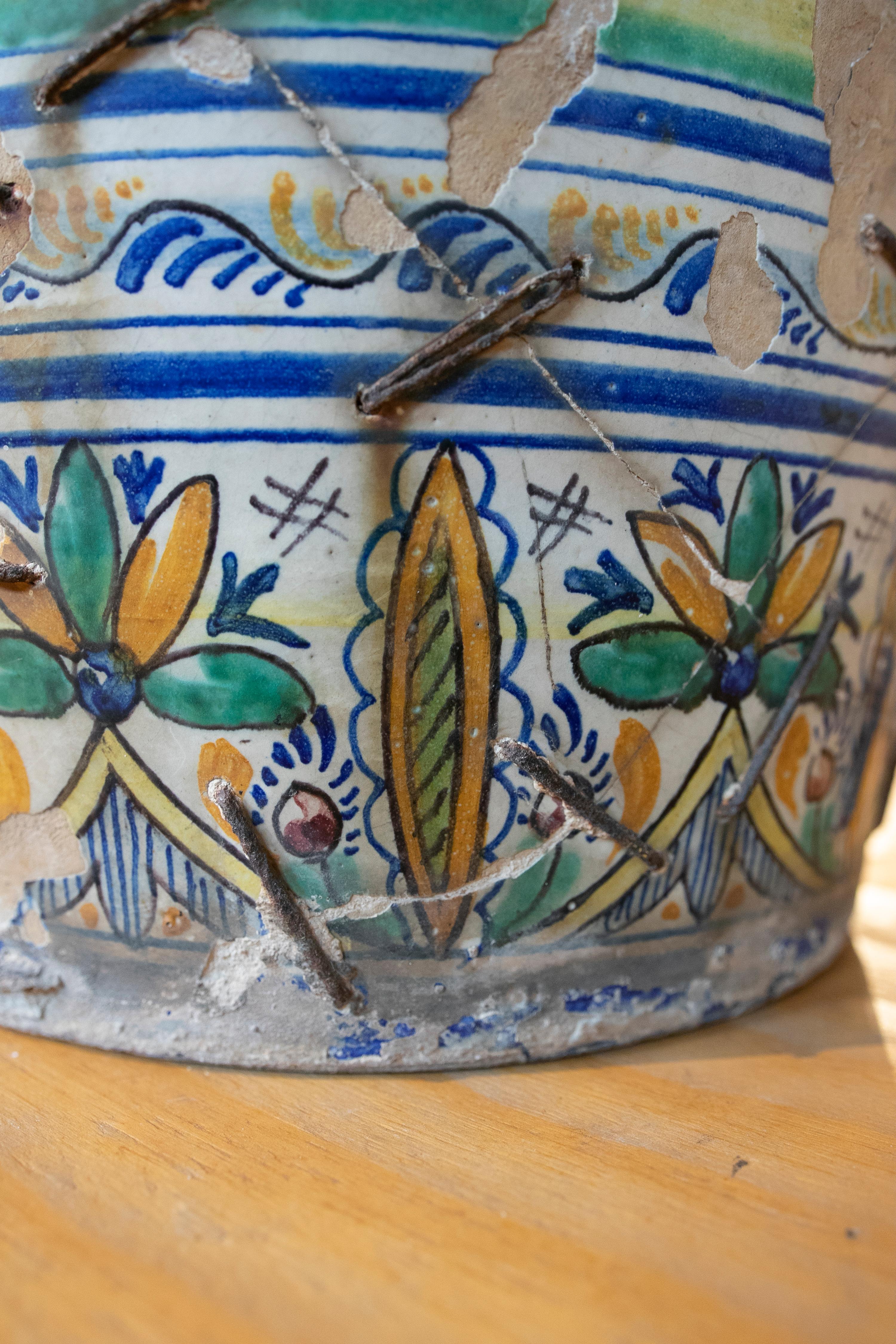Spanish Hand Painted Triana Ceramic Flowerpot For Sale 6