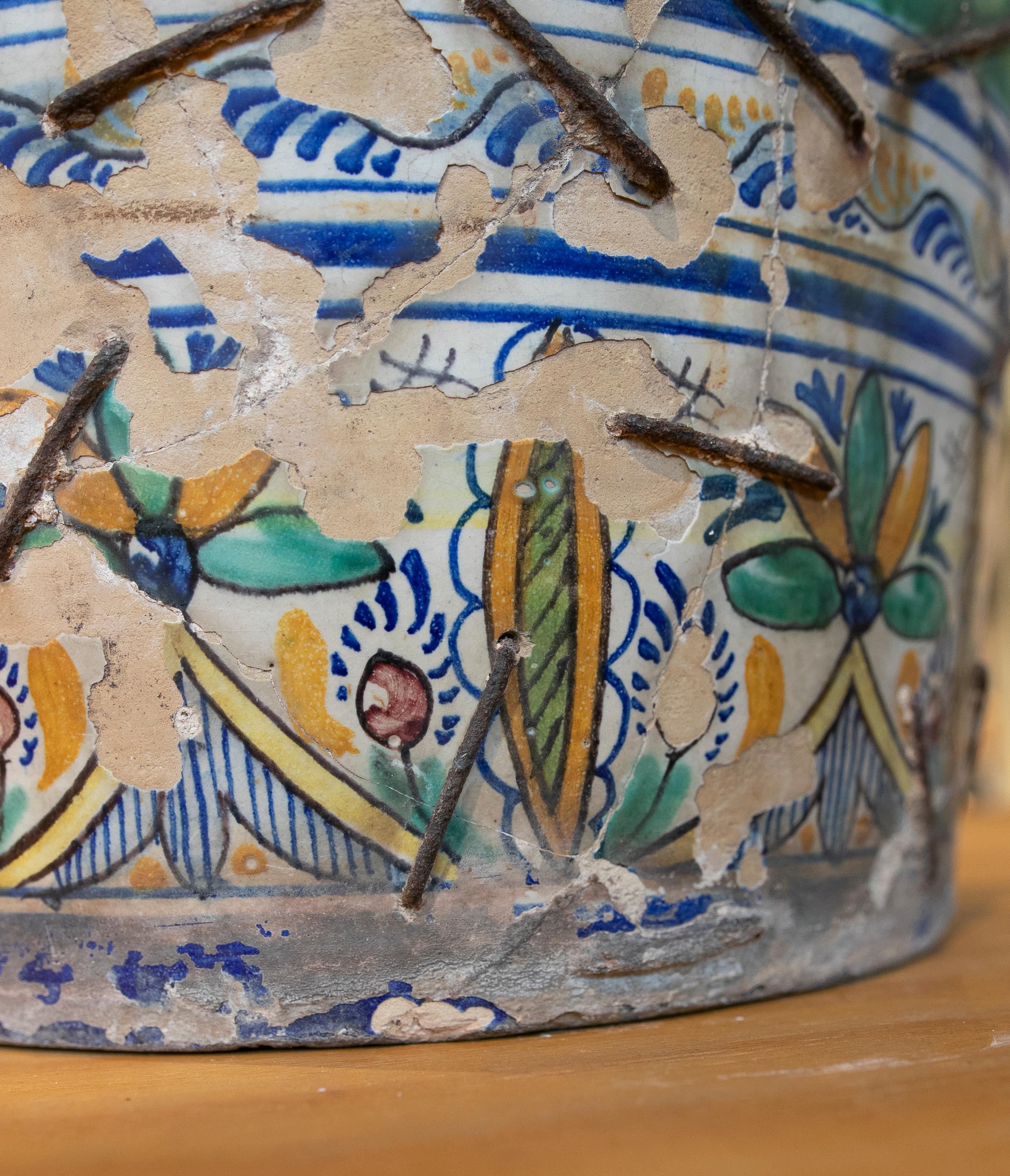 Spanish Hand Painted Triana Ceramic Flowerpot For Sale 8