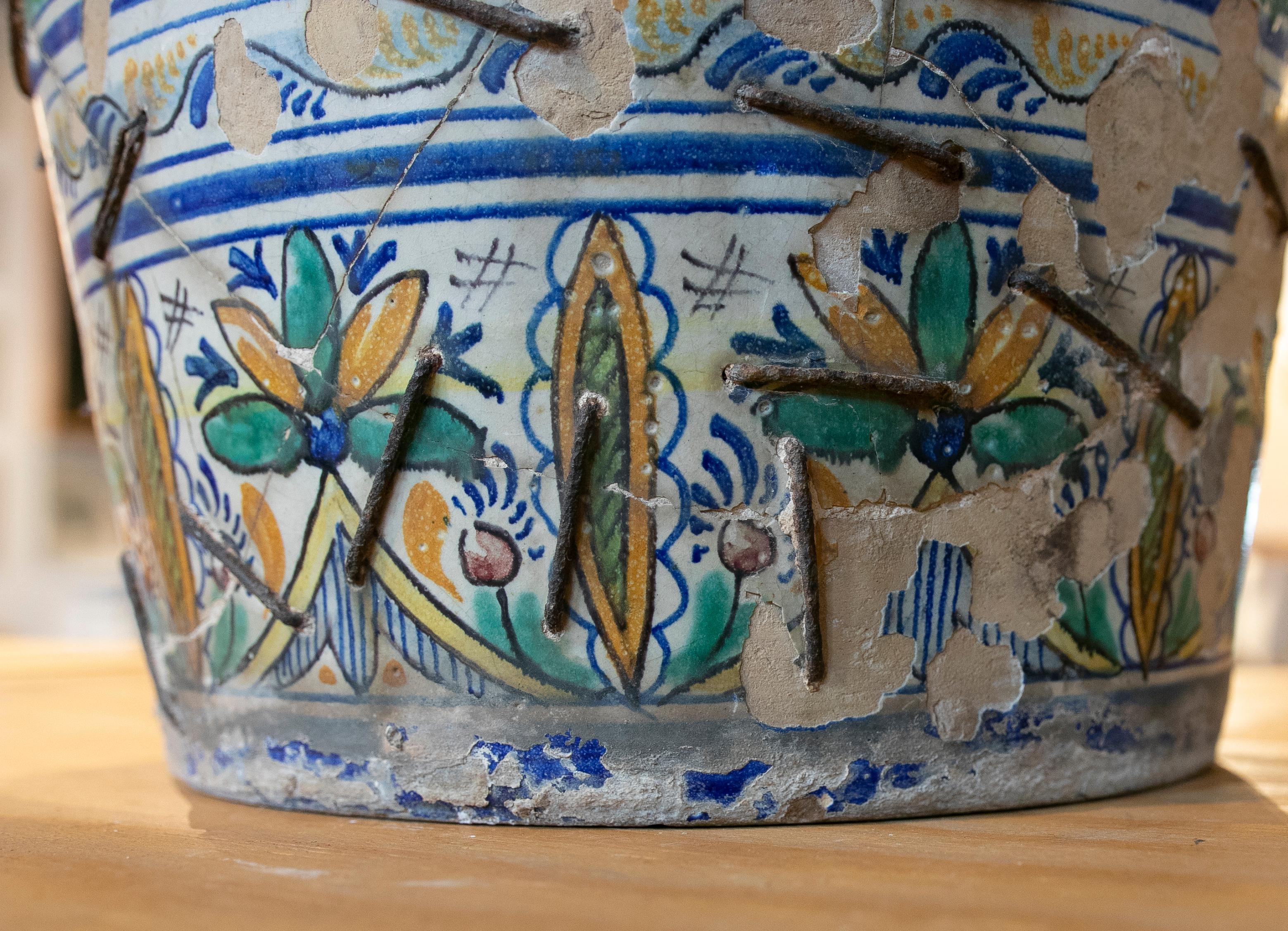 Spanish Hand Painted Triana Ceramic Flowerpot For Sale 9