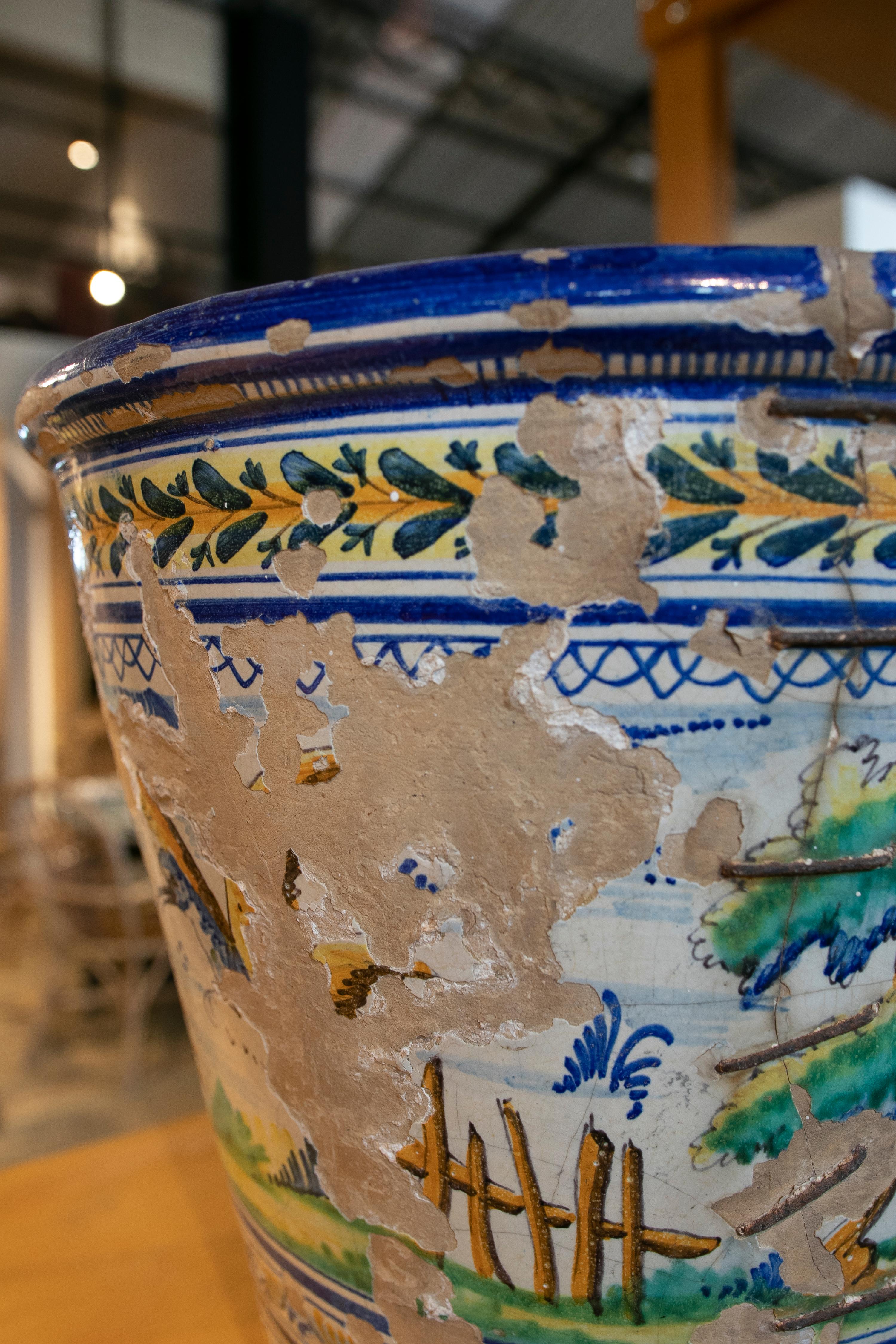 Spanish Hand Painted Triana Ceramic Flowerpot For Sale 2