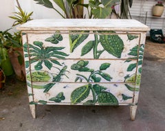 Spanish Hand-Painted Wooden Chest of Drawers with Plants Motifs