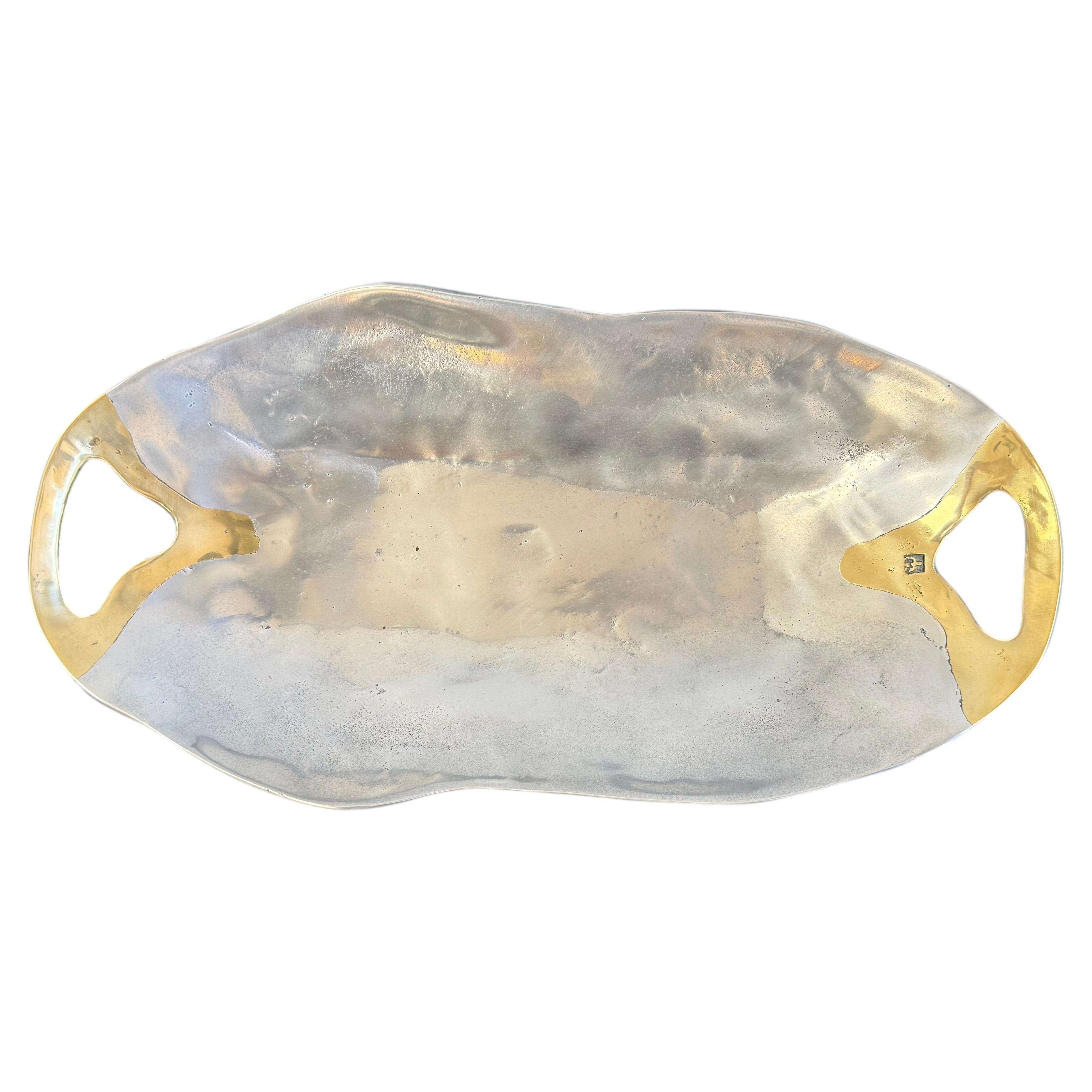 Spanish Hand Pounded Aluminum and Brass Decorative Bowl by David Marshall For Sale