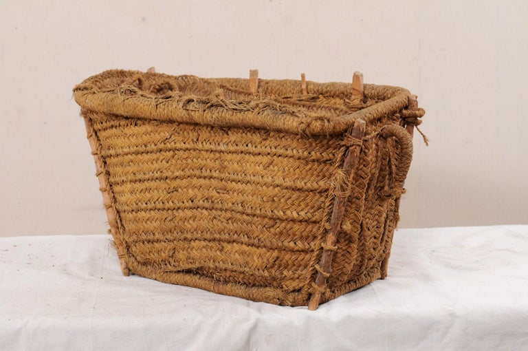 Spanish Handwoven Basket with Lid, Trapezoidal Shaped Body and Natural