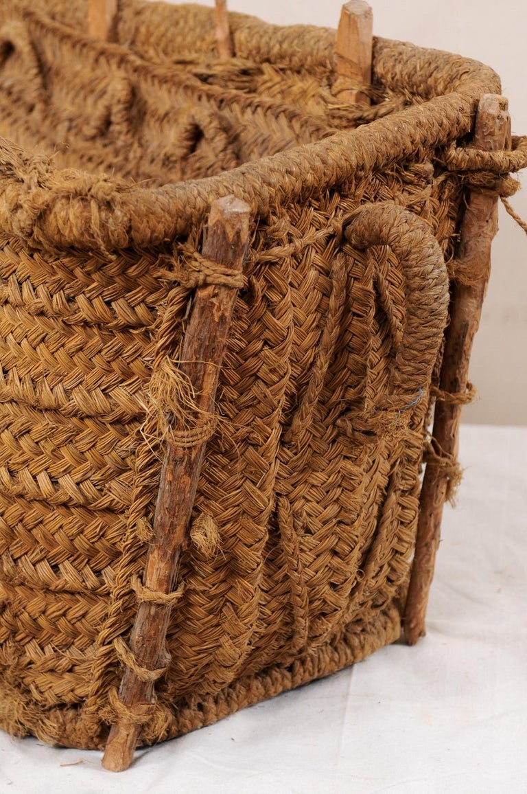 Spanish Handwoven Basket with Lid, Trapezoidal Shaped Body and Natural