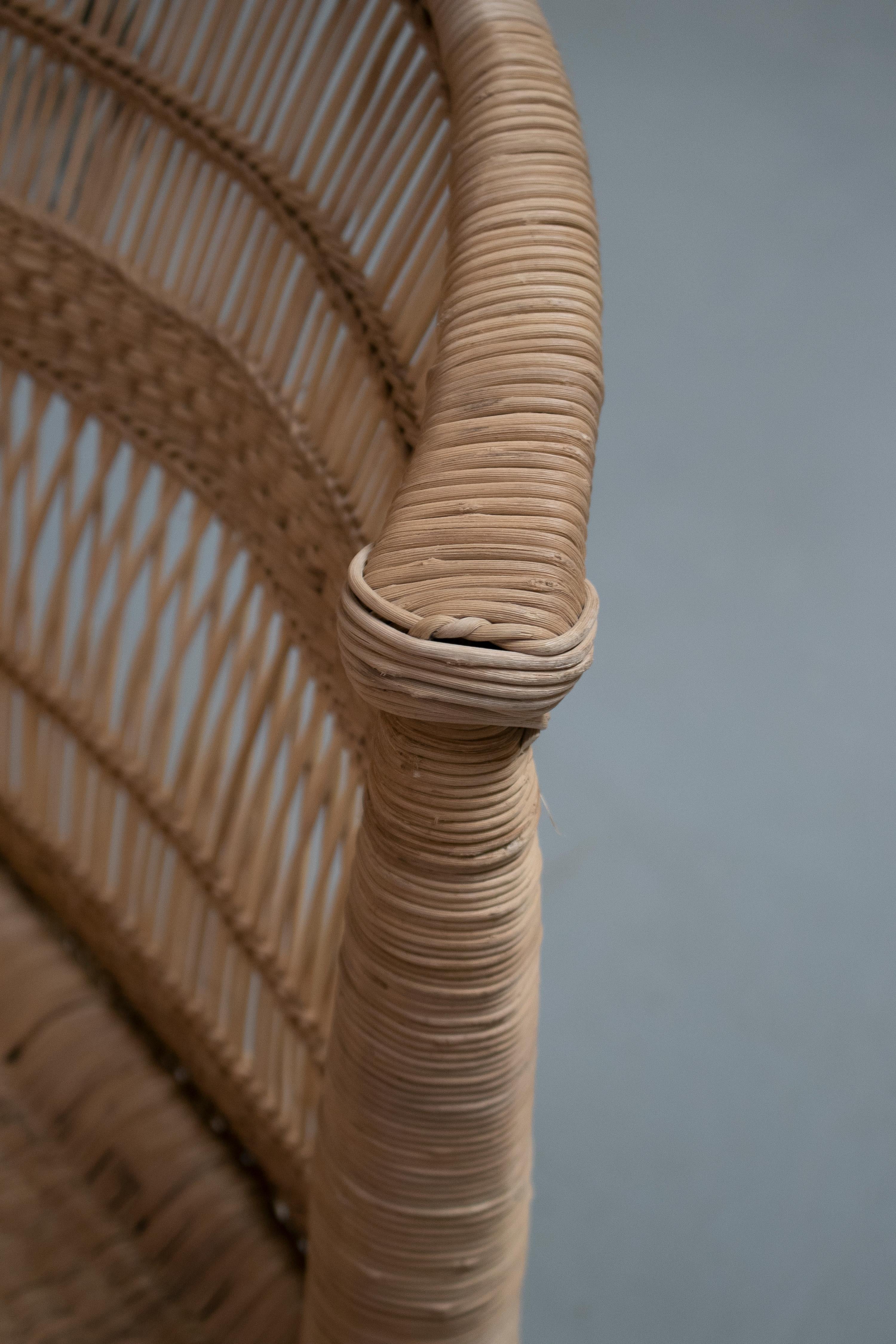 Spanish Hand Woven Rattan Armchair & Low Puff Stool 6