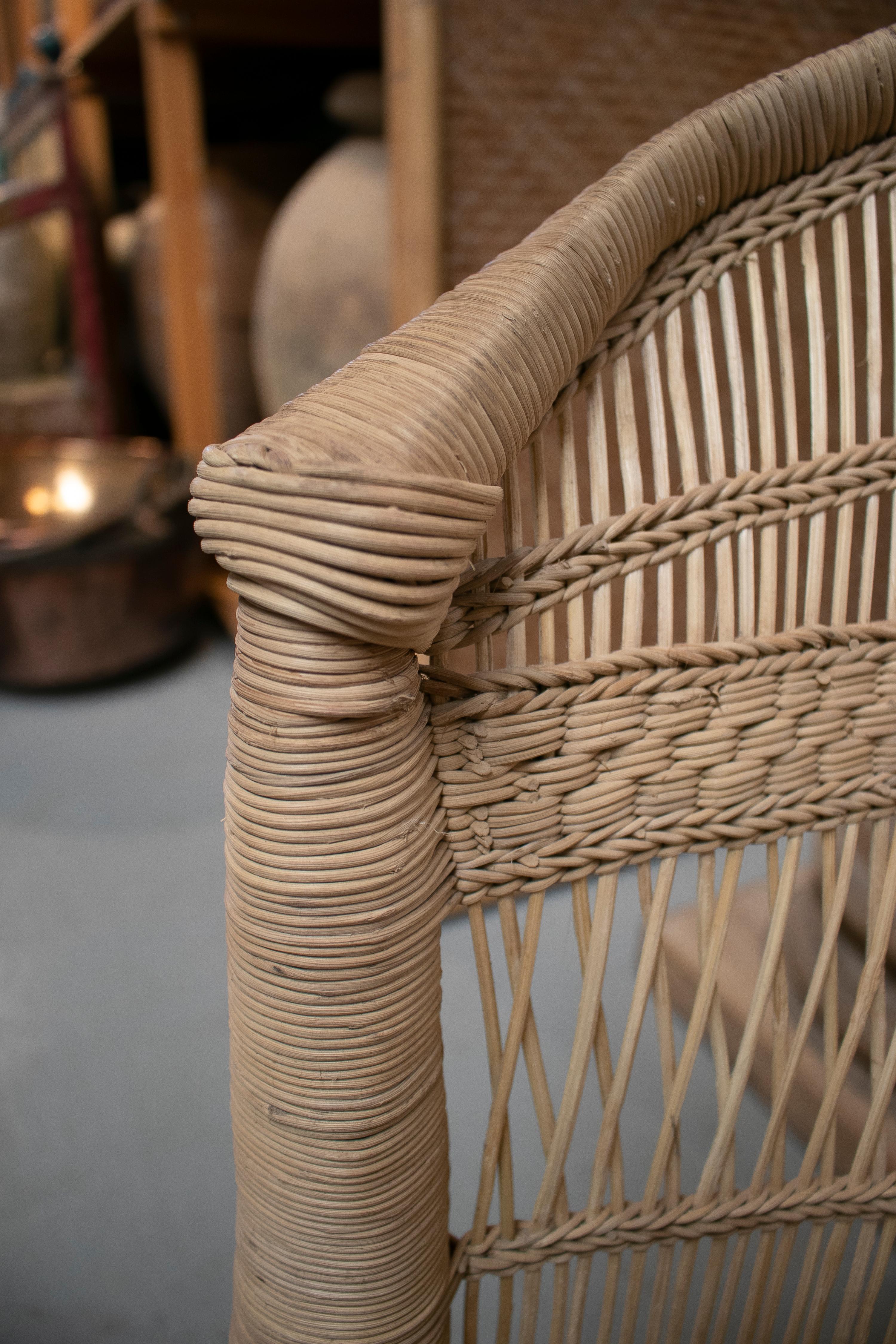 Spanish Hand Woven Rattan Armchair & Low Puff Stool 9