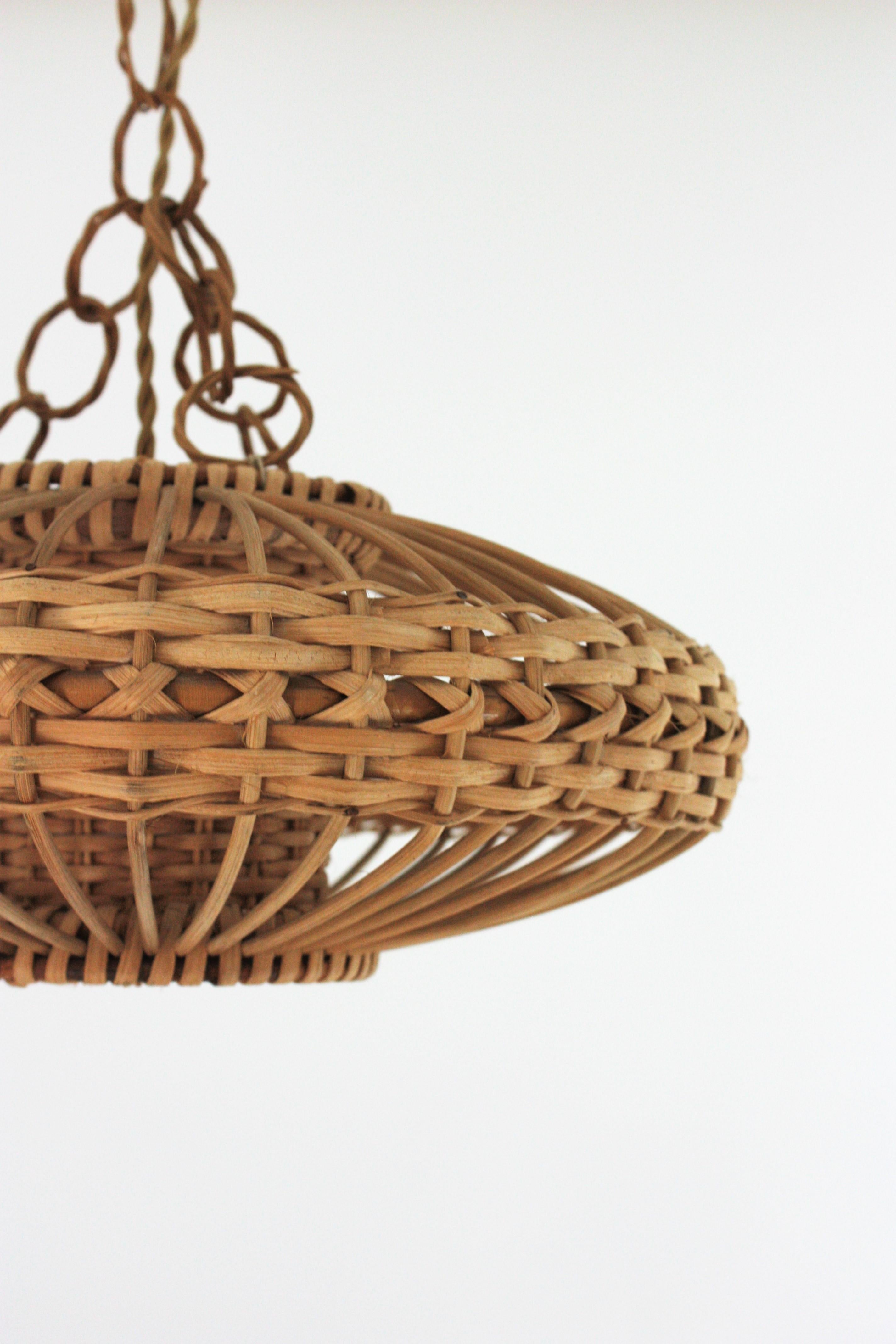 Spanish Hand Woven Rattan Wicker Pendant Light / Lantern For Sale 11
