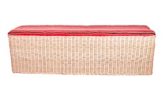 Spanish Hand Woven Wicker Bench w/ Fabric Upholstered Seat