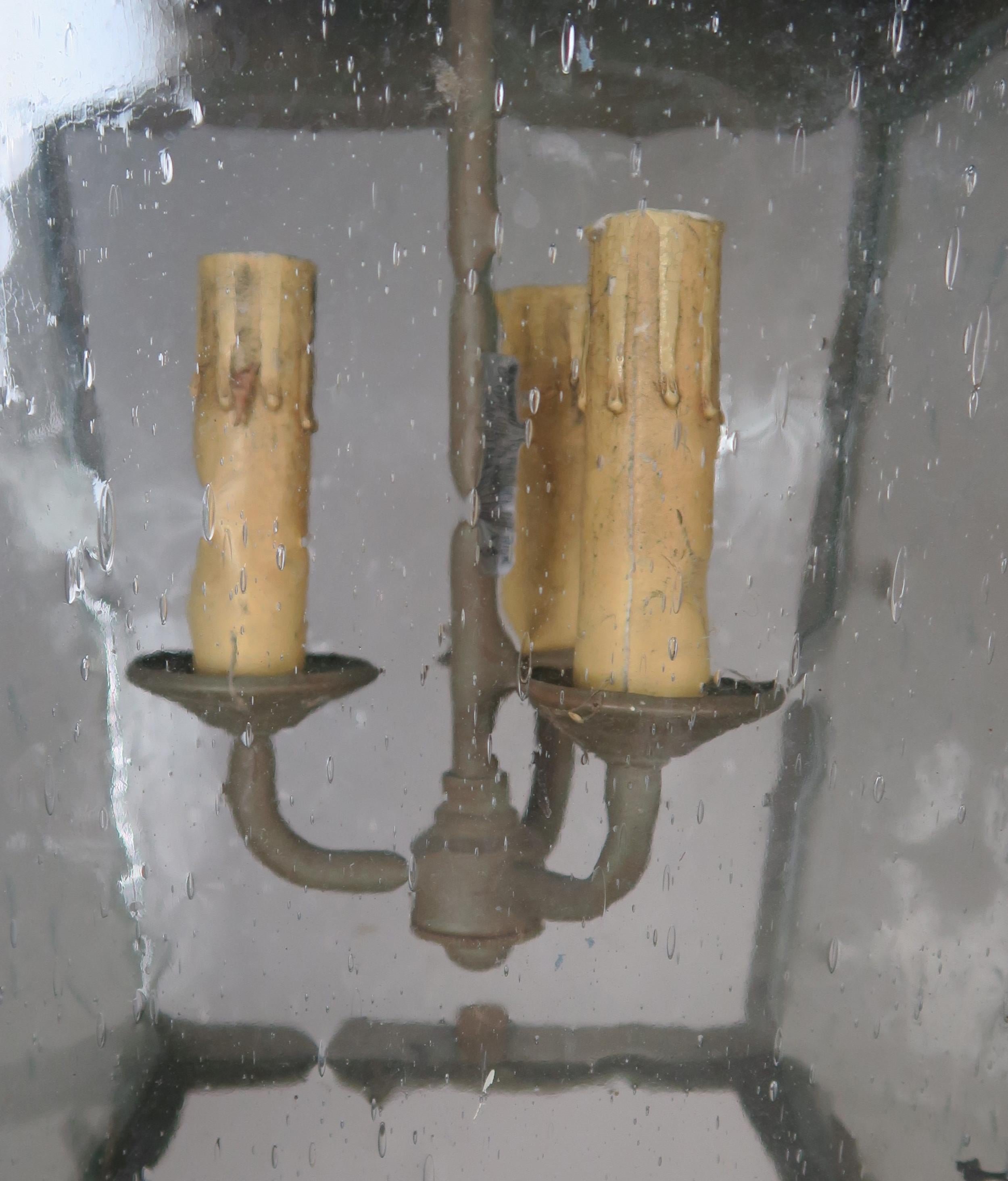 Spanish Hand-Wrought Iron Lanterns with Pitted Glass, Pair 5