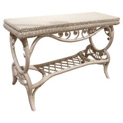 Spanish Handmade Wicker Console Lacquered in White Colour