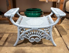 Spanish Handmade Wicker Stool Lacquered in Blue Colour