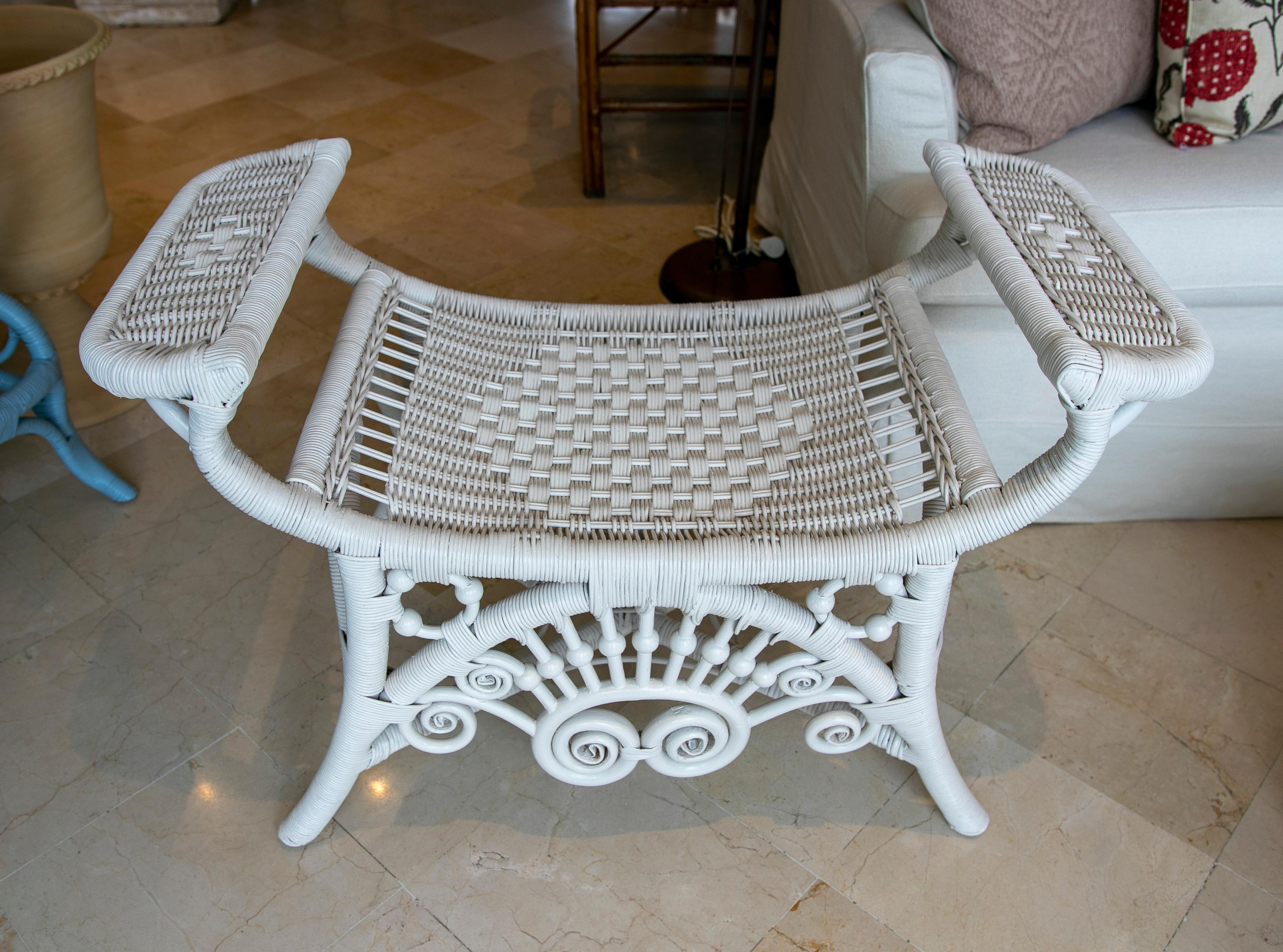 Spanish handmade wicker stool lacquered in white colour.