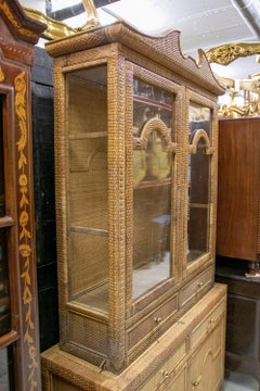 Spanish Handmade Wicker Two-Pieces Display Cabinet with Drawers and Doors