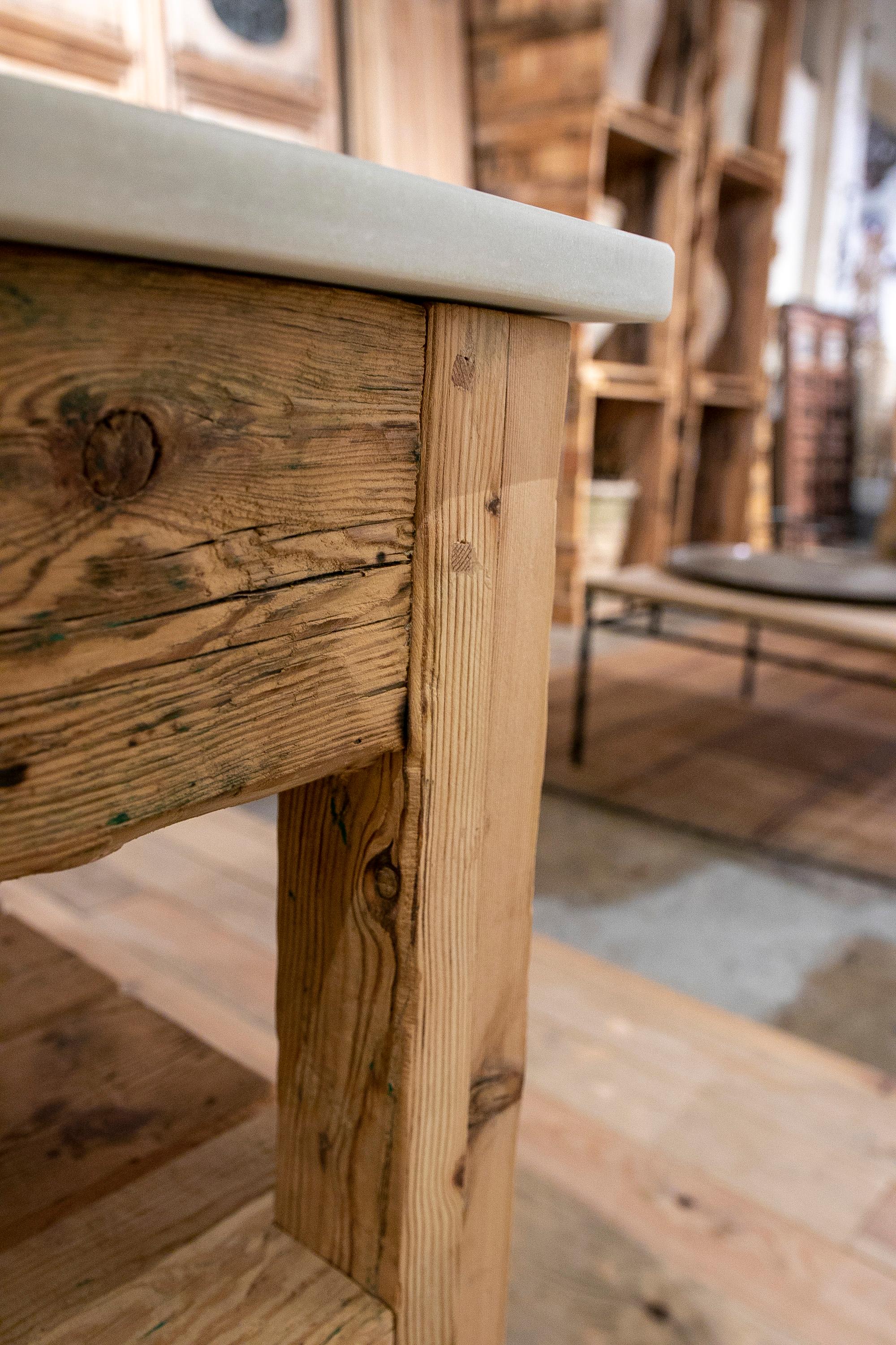 Spanish Handmade Wooden Kitchen Table with Macael Marble Top 5