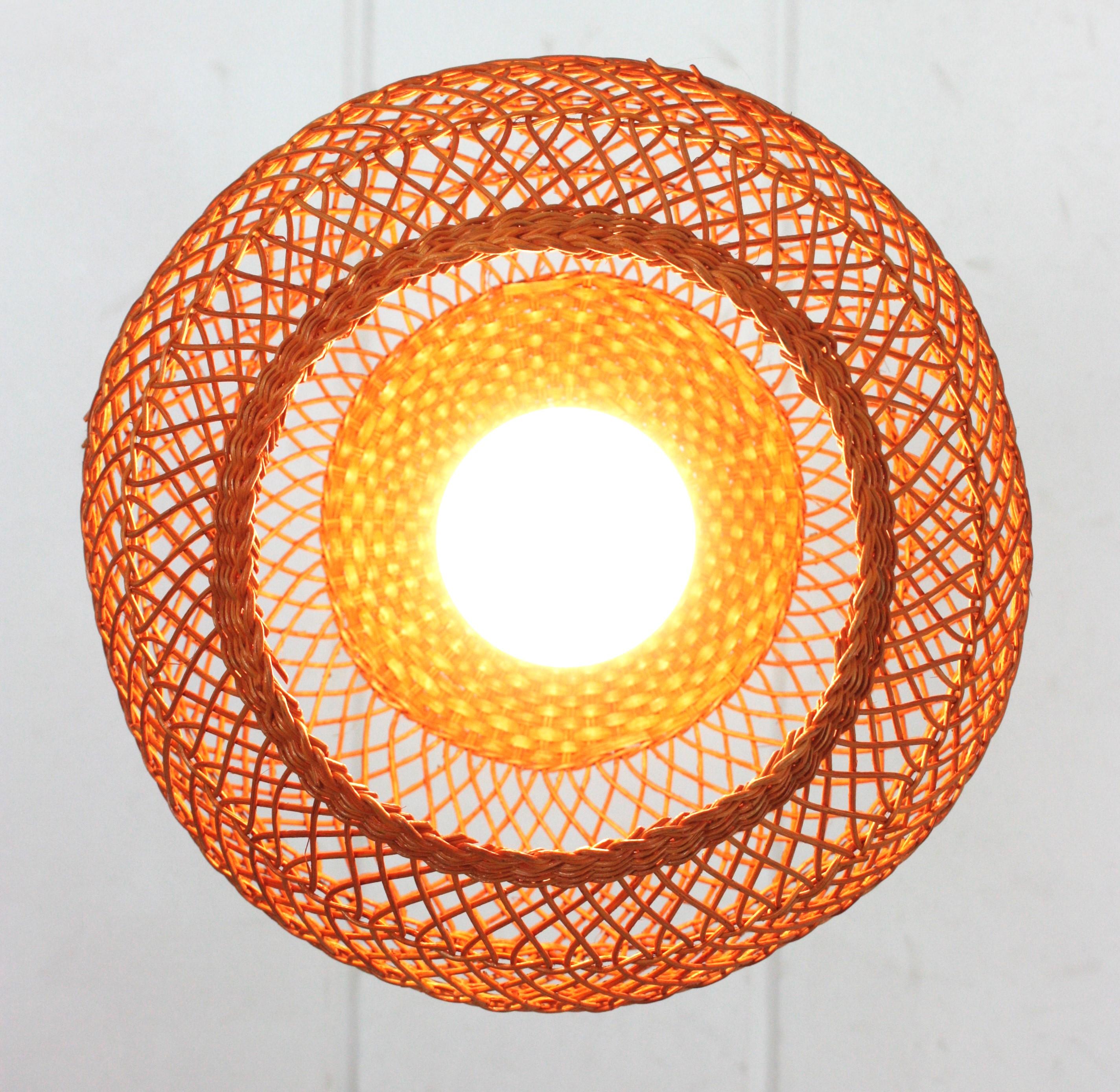 Spanish Handwoven Wicker Rattan Globe Pendant Light / Lantern For Sale 7