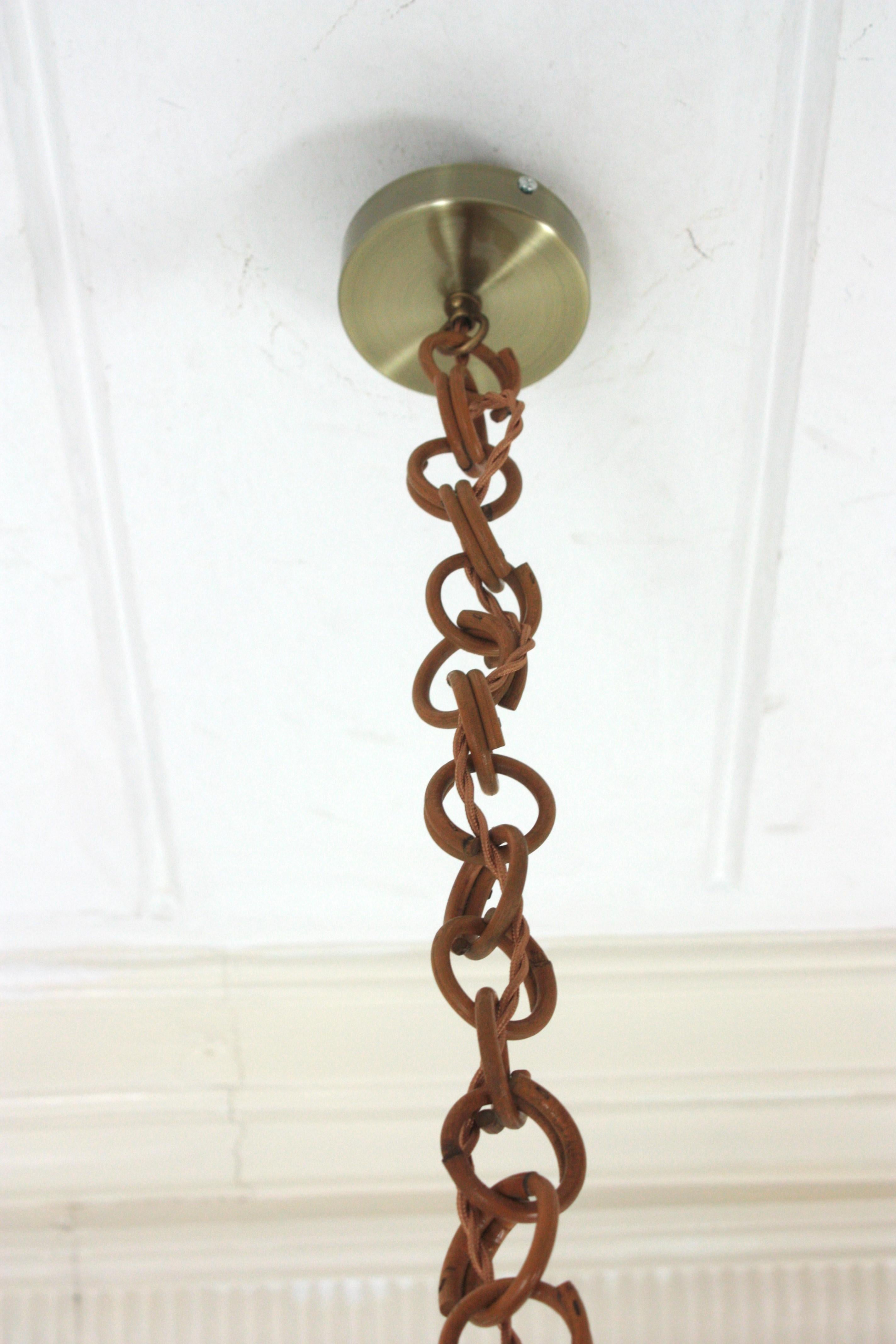 Spanish Handwoven Wicker Rattan Globe Pendant Light / Lantern For Sale 11